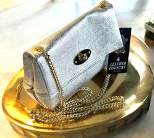 Load image into Gallery viewer, Silver leather Italian leather bag