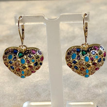 Load image into Gallery viewer, Multi Gemstone heart drop earrings in gold