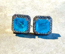 Load image into Gallery viewer, Neon Blue Paraiba Tourmaline Princess cut stud earrings