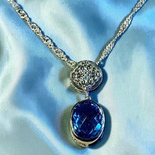 Load image into Gallery viewer, Sterling silver Oval blue topaz pendant necklace on sterling silver chain