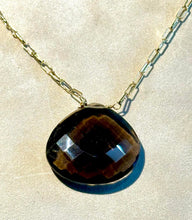 Load image into Gallery viewer, Paperclip chain necklace with smokey quartz gemstone pendant