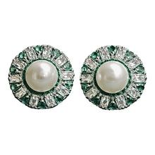 Load image into Gallery viewer, Pearl and emerald gemstone stud earrings