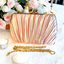 Load image into Gallery viewer, Pink satin pleated evening clutch bag