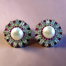 Load image into Gallery viewer, Ruby stud earrings with ruby and topaz gemstone