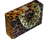 Load image into Gallery viewer, Black and gold animal print evening bag