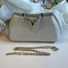 Load image into Gallery viewer, Silver evening clutch bag