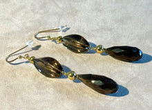 Load image into Gallery viewer, Smokey quartz gemstone drop earring in gold filled