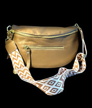 Load image into Gallery viewer, Tan leather bag wit tan and white strap