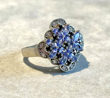 Load image into Gallery viewer, Tanzanite gemstone flower ring in sterling silver