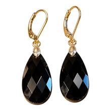 Load image into Gallery viewer, Teardrop black onyx gemstone earrings in gold