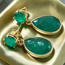Load image into Gallery viewer, Teardrop green onyx gemstone earrings