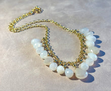 Load image into Gallery viewer, White Chalcedony gemstone charm necklace in gold
