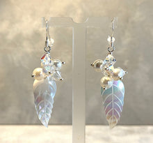 Load image into Gallery viewer, White leaf pearl drop earrings