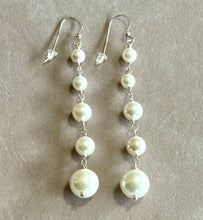 Load image into Gallery viewer, Pair of white long drop pearl earrings