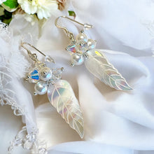 Load image into Gallery viewer, White pearl leaf earrings in sterling silver
