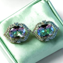 Load image into Gallery viewer, White topaz and mystic topaz gemstone stud earrings