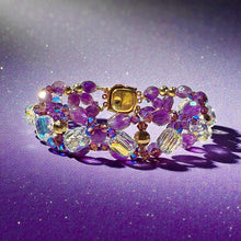 Load image into Gallery viewer, Woven amethyst gemstone and crystal cuff bracelet