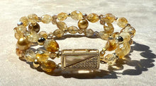 Load image into Gallery viewer, Woven Citrine and pearl cuff bracelet in gold