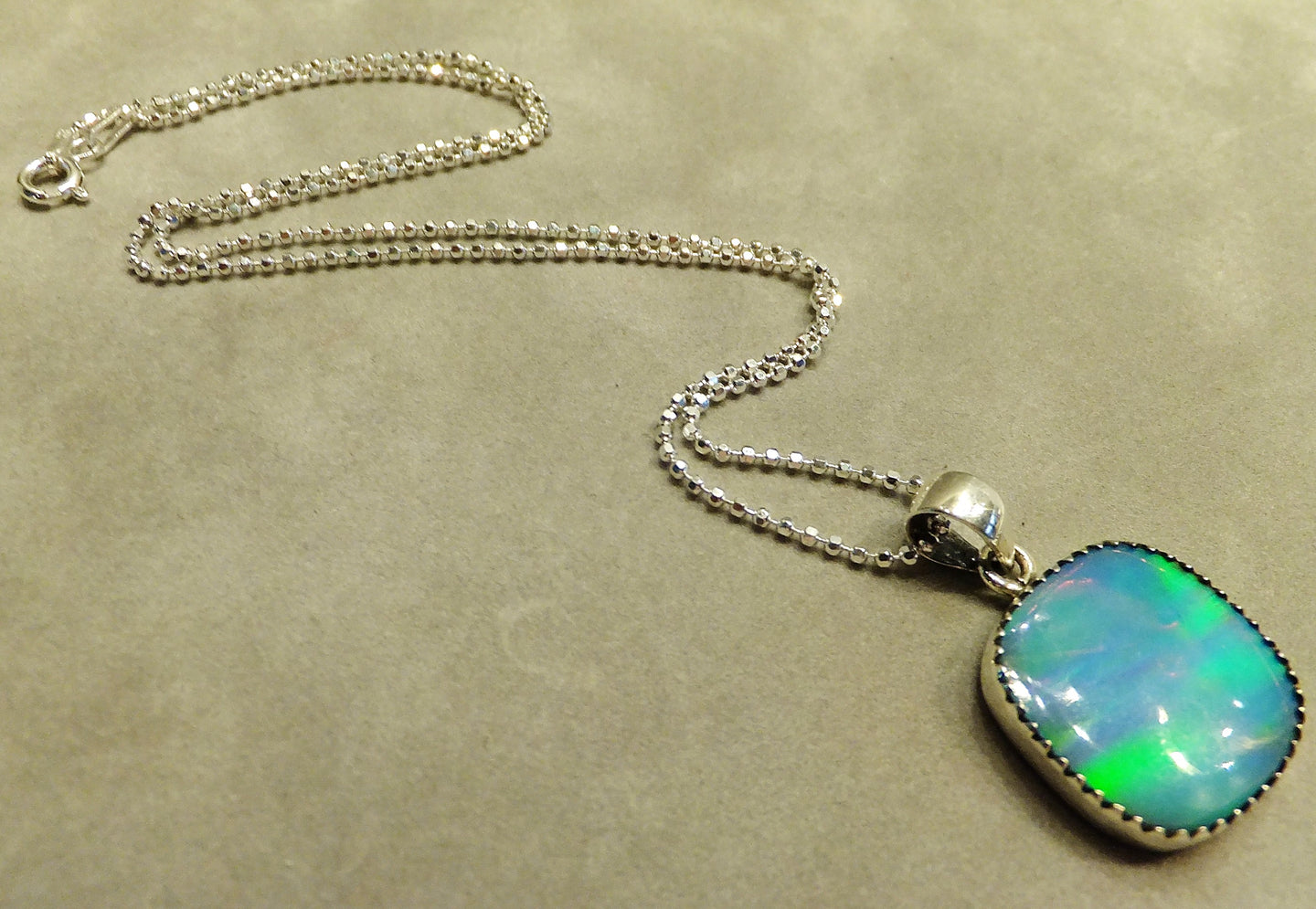 Blue Aurora Opal necklace in sterling silver