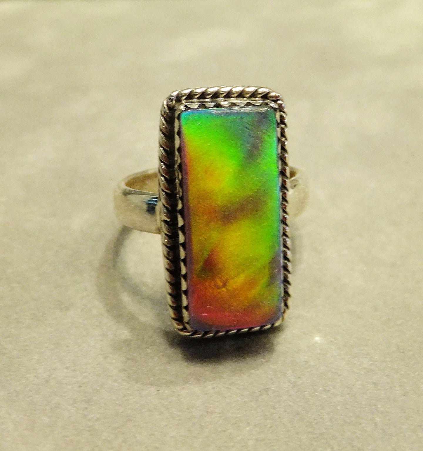 Green Aurora Opal gemstone ring