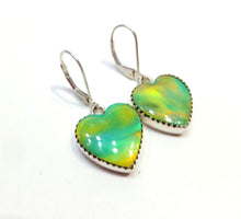 Load image into Gallery viewer, Heart Green Aurora opal earrings
