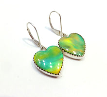 Load image into Gallery viewer, Heart Green Aurora opal earrings