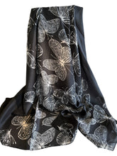 Load image into Gallery viewer, Black and white butterfly silk print scarf