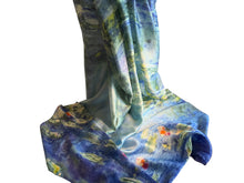 Load image into Gallery viewer, Blue floral print silk scarf