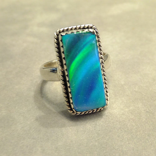 opal blue ring in sterling silver