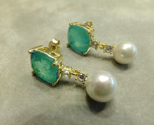 Load image into Gallery viewer, Mint Green Paraiba Tourmaline and Pearl Earrings