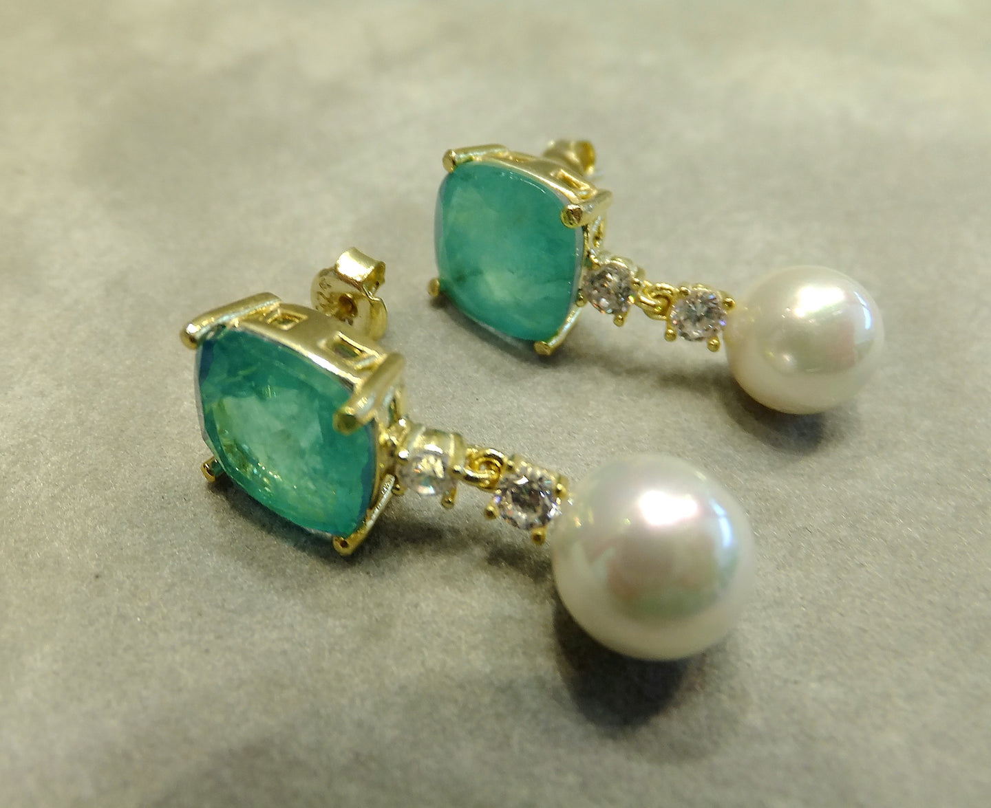 Mint Green Paraiba Tourmaline and Pearl Earrings