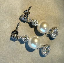 Load image into Gallery viewer, Wedding pearl and crystal earrings