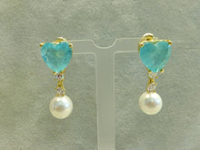 Load image into Gallery viewer, Mint Greens Paraiba Tourmaline and pearl earrings