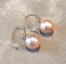 Load image into Gallery viewer, Pink Pearl Drop Earrings in Gold
