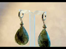 Load and play video in Gallery viewer, Labradorite gemstone teardrop earrings in gold filled