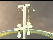 Load and play video in Gallery viewer, Long White and gold drop earrings for a bride