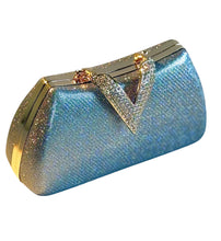 Load image into Gallery viewer, Silver evening bag with V crystal clasp in Gold