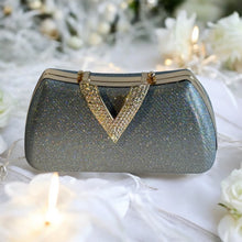 Load image into Gallery viewer, Silver evening bag with V crystal clasp