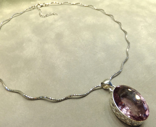 Pink amethyst pendant necklace in sterling silver