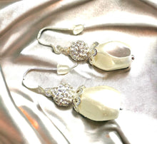 Load image into Gallery viewer, Pearl and crystal sterling silver drop earrings