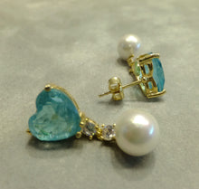 Load image into Gallery viewer, Pearl and Paraiba Tourmaline earrings