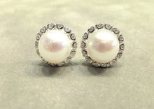 Load image into Gallery viewer, white pearl stud earrings in sterling silver