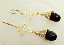 Load image into Gallery viewer, gold and onyx gemstone earrings