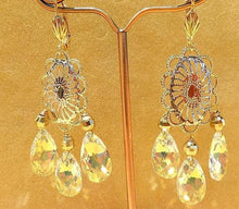 Load image into Gallery viewer, tri gold and swarovski crytsal earrings