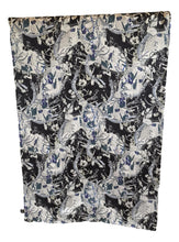 Load image into Gallery viewer, Black, blue and white print silk scarf
