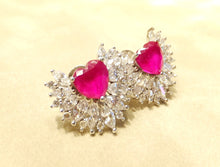 Load image into Gallery viewer, Ruby and white topaz stud earrings for woman