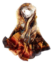Load image into Gallery viewer, Taupe and Cream wide Chiffon Silk Scarf
