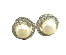 Load image into Gallery viewer, Natural White Pearl Stud Earring with White Topaz Gemstones - butlercollection