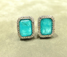 Load image into Gallery viewer, Neon blue Paraiba tourmaline stud earrings