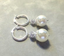 Load image into Gallery viewer, Sterling silver hoop white pearl drop earrings
